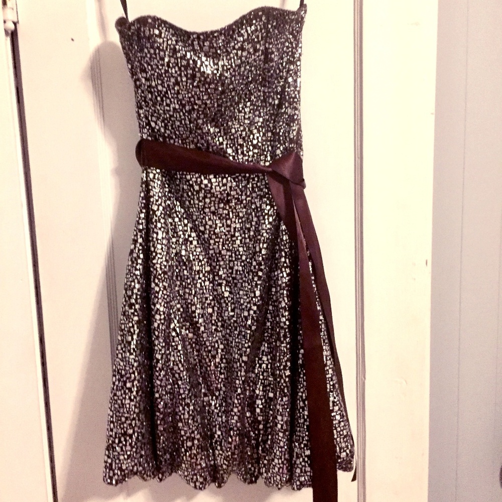 Cache Glitter Sweetheart Dress with Ribbon Belt